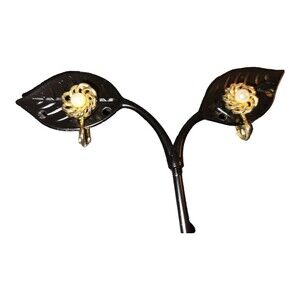 Vintage Small Goldtone Clip On Earrings with Faux Pearl Center